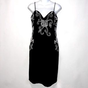 •nwt• Caché vintage black deep sweetheart fitted pearl embellished midi dress